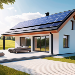 **

Prompt: "A futuristic, 'smart' Polish villa with solar panels and a visible energy storage battery system. The scene is bright and sunny, suggesting energy independence. In the background, subtle Polish countryside landscape. The style should be modern and clean, with a touch of aspirational 'eco-luxury'."

**
