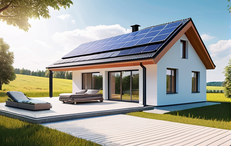 **

Prompt: "A futuristic, 'smart' Polish villa with solar panels and a visible energy storage battery system. The scene is bright and sunny, suggesting energy independence. In the background, subtle Polish countryside landscape. The style should be modern and clean, with a touch of aspirational 'eco-luxury'."

**